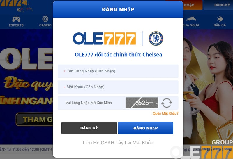 Form điền thông tin đăng nhập vào nhà cái OLE777